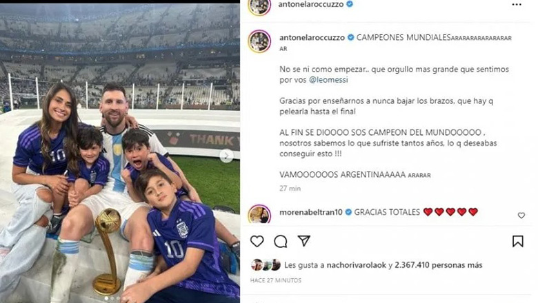 Vợ Messi gửi tâm thư xúc động đến chồng sau chức vô địch World Cup - Ảnh 1