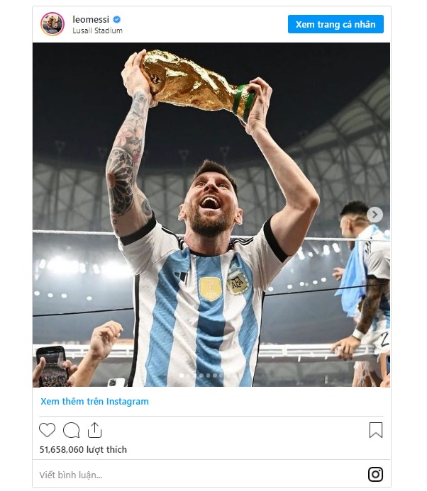 Ảnh Messi vô địch World Cup phá kỷ lục của Ronaldo trên Instagram - Ảnh 1