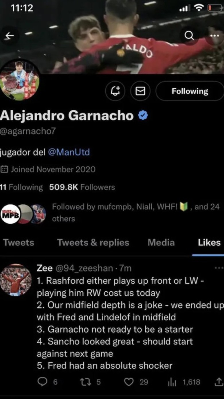 Garnacho tự 'like' bài viết cho rằng mình không nên đá chính cho MU sau trận hòa Leeds - Ảnh 2