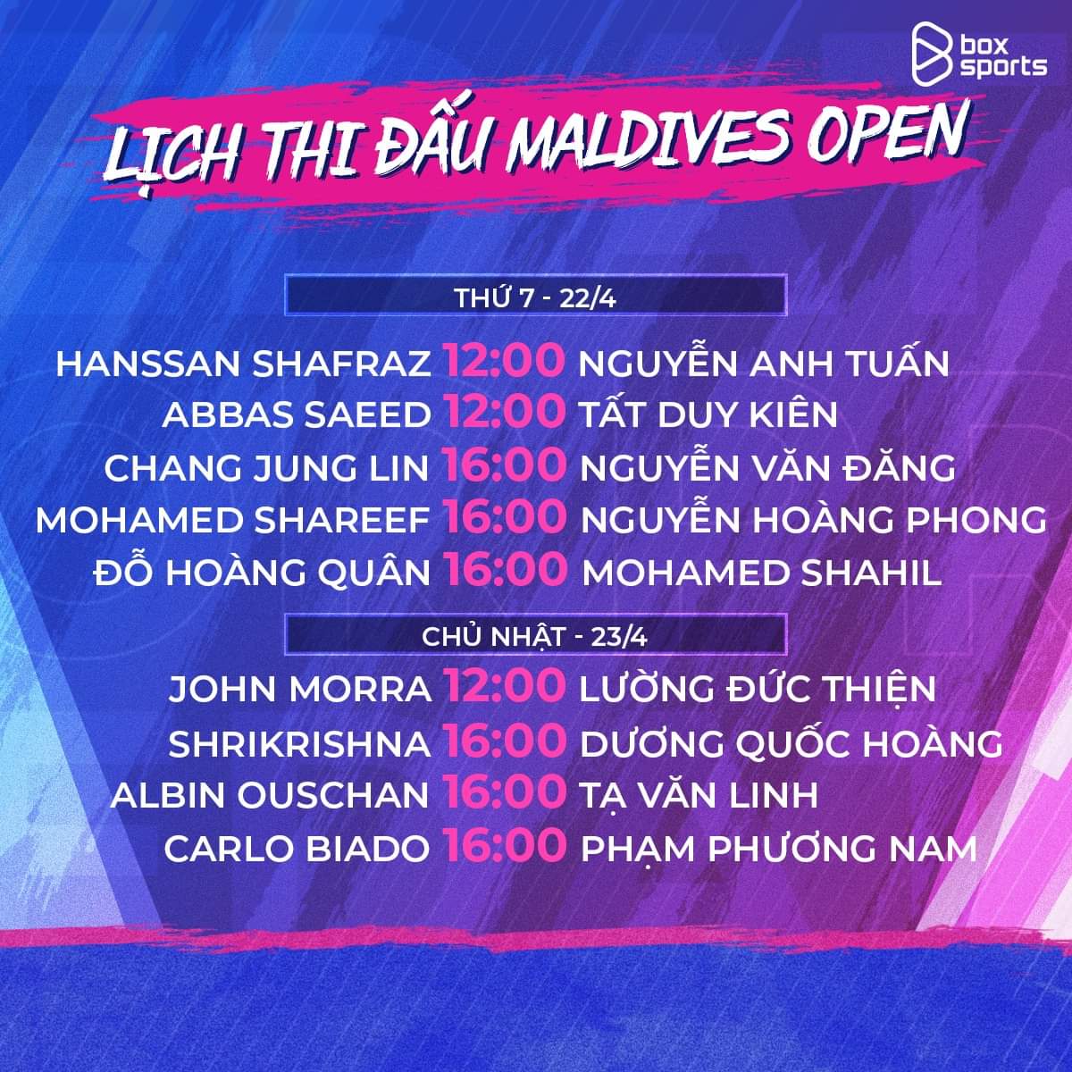Lịch thi đấu giải Maldives Open Pool 2023 mới nhất - Ảnh 1
