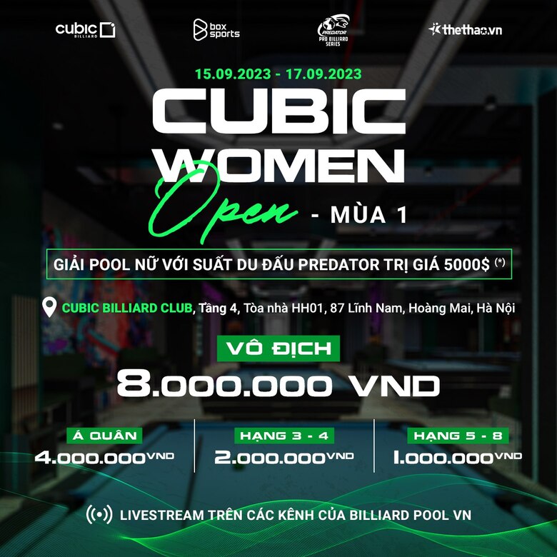 Cubic Women Open mùa 1 mở đăng ký: Cơ hội cho nữ VĐV Việt Nam du đấu Predator Pro Billiard Series - Ảnh 1