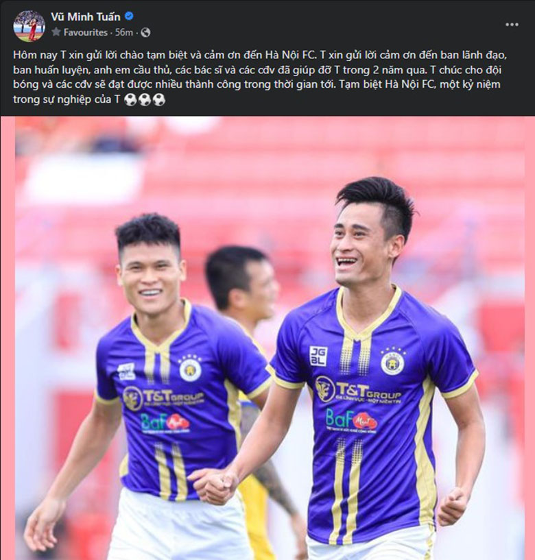 Vũ Minh Tuấn chia tay Hà Nội FC trước thềm mùa giải V.League 2023/2024 - Ảnh 1