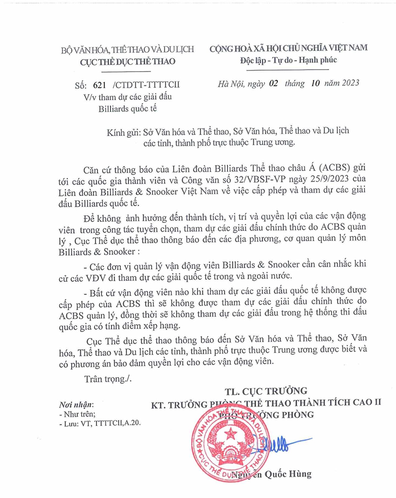 Cục TDTT ra văn bản cấm cơ thủ Việt Nam tham dự các giải đấu không được cấp phép - Ảnh 1