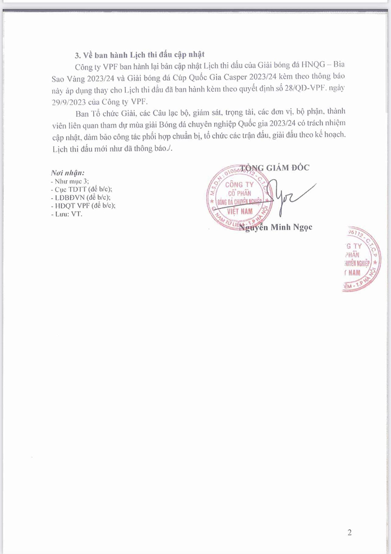 VPF sửa lịch giải hạng Nhất và Cúp Quốc gia, xác nhận CLB Bình Thuận bỏ giải - Ảnh 2