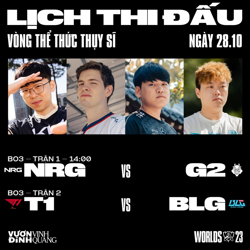 Trực tiếp CKTG 2023 - vòng Thụy Sĩ ngày 8: NRG vs G2, T1 vs BLG - Ảnh 1