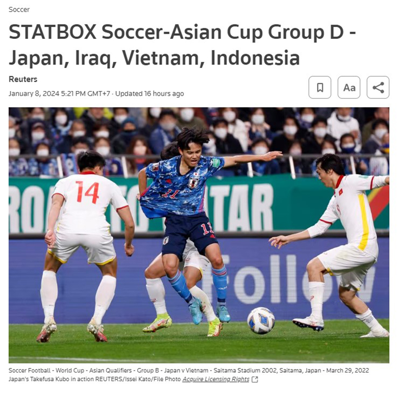 Reuters: ‘ĐT Việt Nam suy yếu, khó vượt qua vòng bảng Asian Cup 2023’ - Ảnh 1