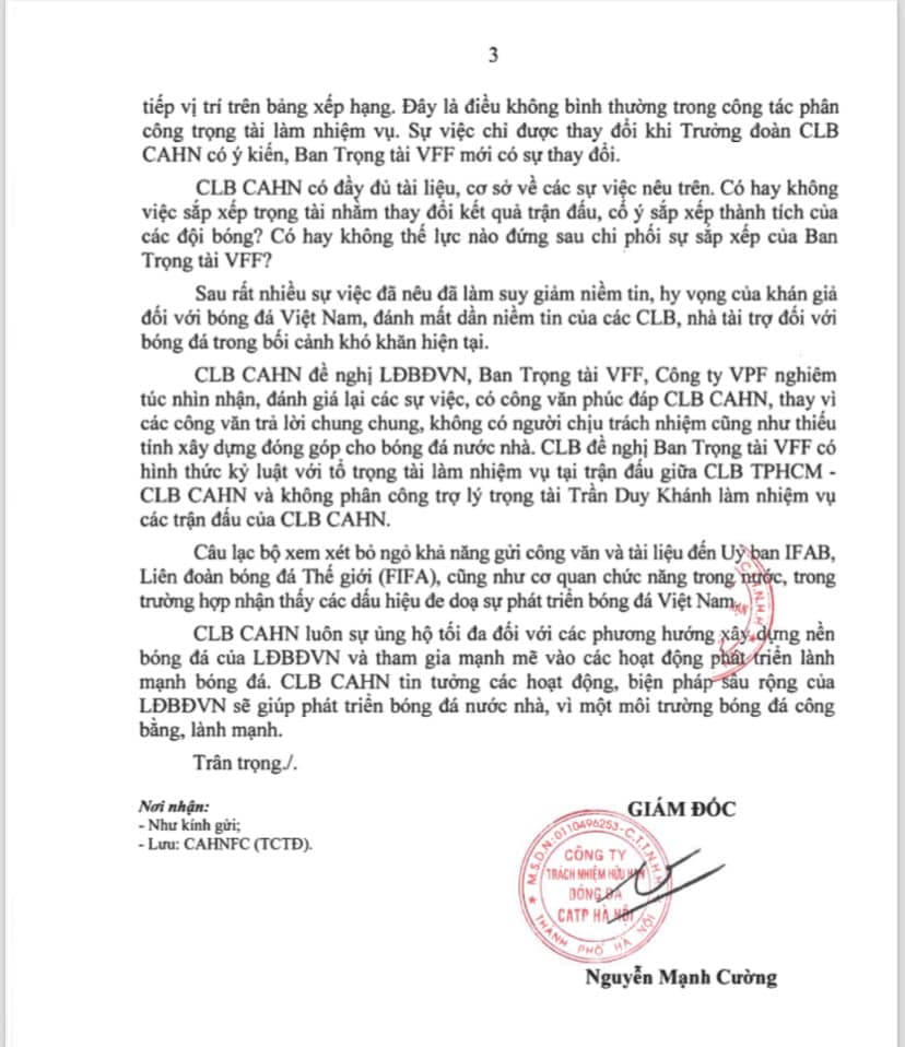 CLB CAHN gửi công văn lên VFF phàn nàn về công tác trọng tài, doạ báo cáo tới  FIFA - Ảnh 2