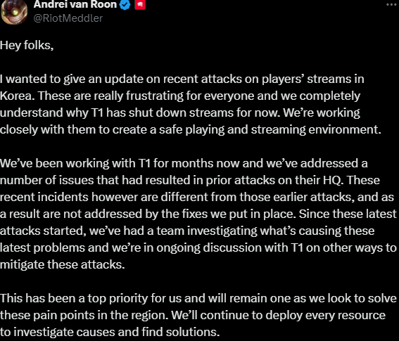 Riot Games thông báo chính thức về vấn đề DDoS của T1 - Ảnh 2