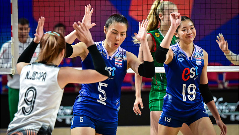 Bóng chuyền nữ Thái Lan thắng chật vật đội bóng bét bảng ở Volleyball Nations League 2024 - Ảnh 1