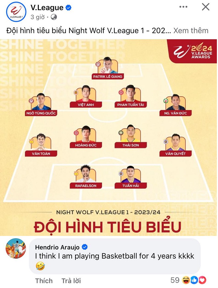 Không được vào đội hình tiêu biểu V.League, ngoại binh V.League mỉa mai: 