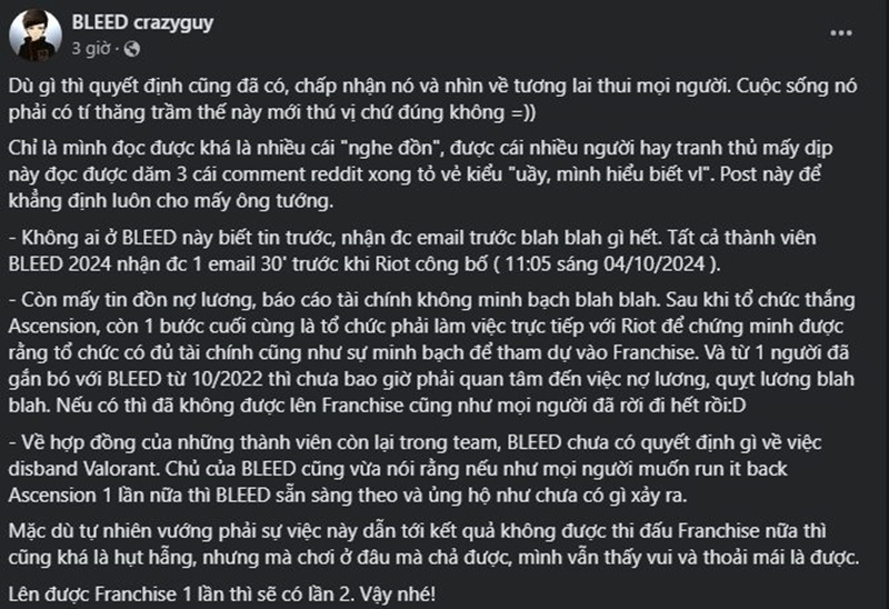 Thông báo của BLEED và Crazyguy về quyết định rời VCT - Ảnh 2