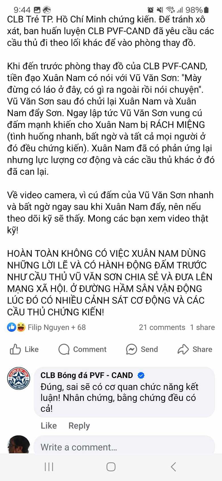 CLB PVF-CAND nói gì trước thông tin cầu thủ đánh nhau ở sân Thống Nhất? - Ảnh 2