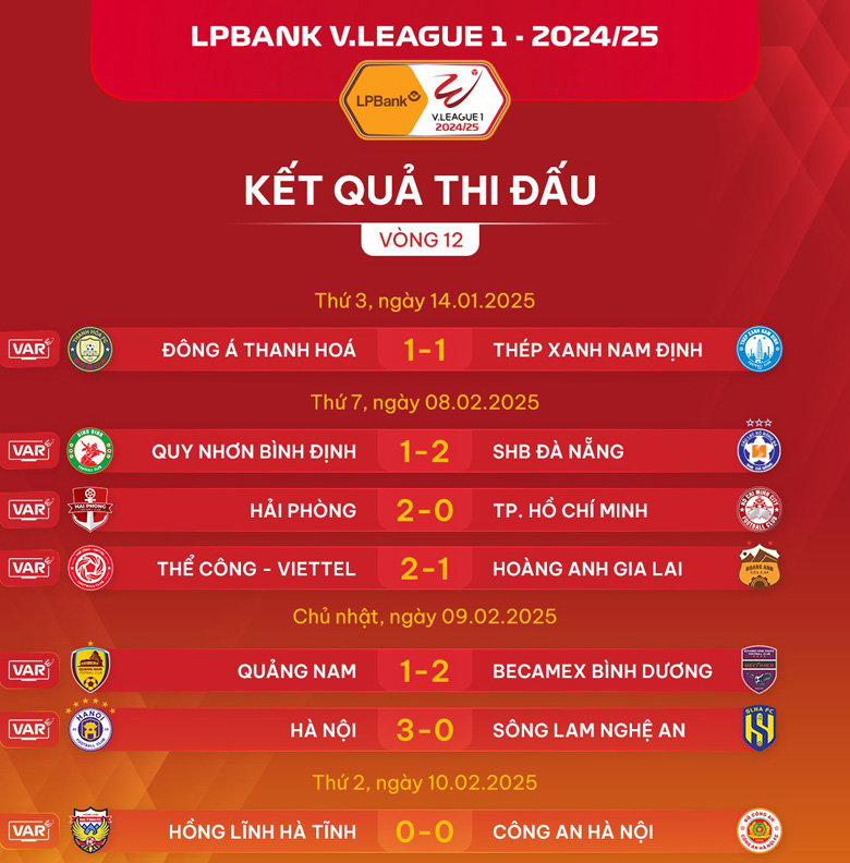 Sau vòng 12 V.League 2024/25: Nam Định bị phả hơi nóng, Hà Nội FC trở lại đường đua - Ảnh 1