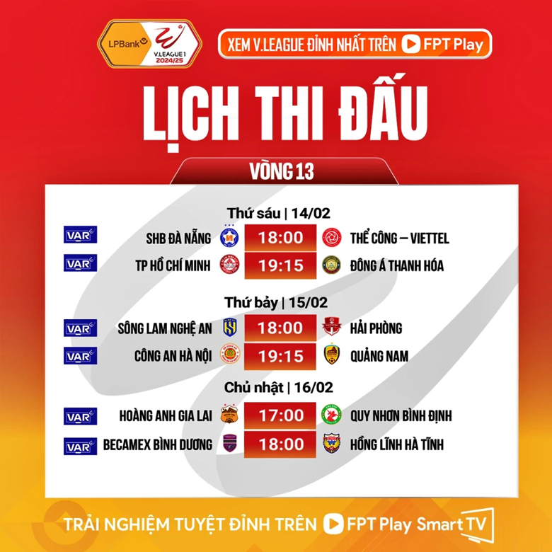 Lịch thi đấu vòng 13 V.League 2024/25: Nóng cuộc đua ở hai đầu BXH - Ảnh 1