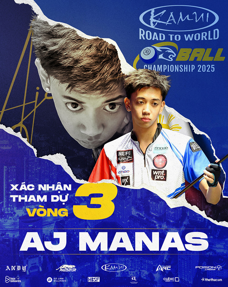 'Thần đồng' AJ Manas tham dự vòng loại 3 Kamui Road to World 10-ball Championship 2025 - Ảnh 1
