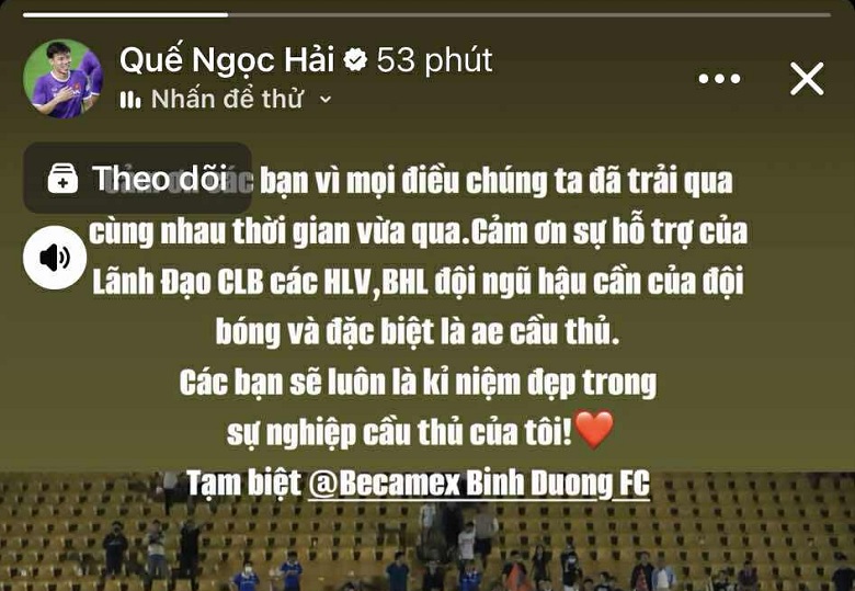 Quế Ngọc Hải đăng đàn xác nhận chia tay Bình Dương - Ảnh 1