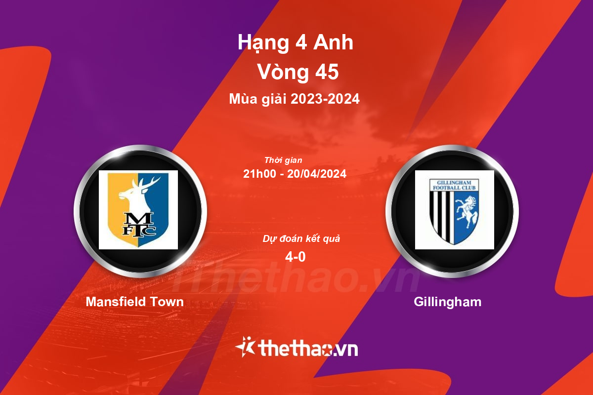Nhận định, soi kèo Mansfield Town vs Gillingham, 21:00 ngày 20/04/2024 Hạng 4 Anh 2023-2024