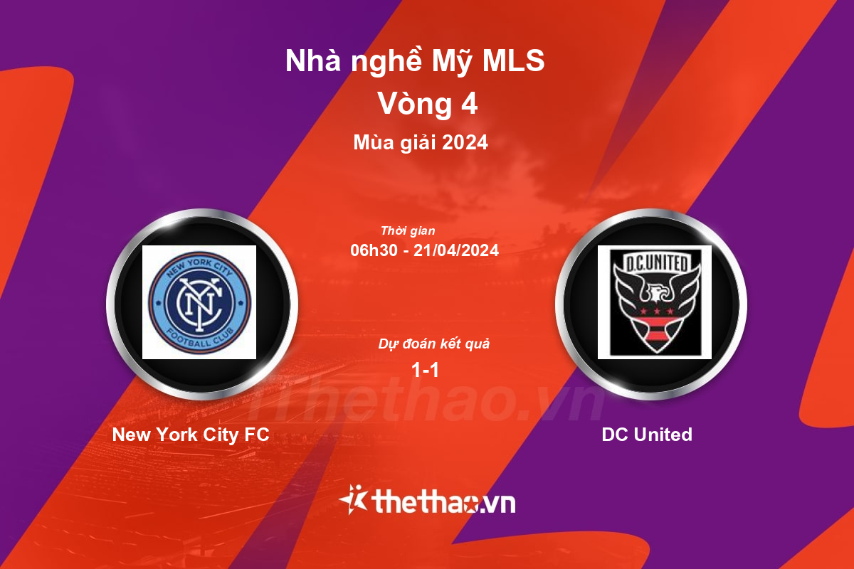 Nhận định, soi kèo New York City FC vs DC United, 06:30 ngày 21/04/2024 Nhà nghề Mỹ MLS 2024
