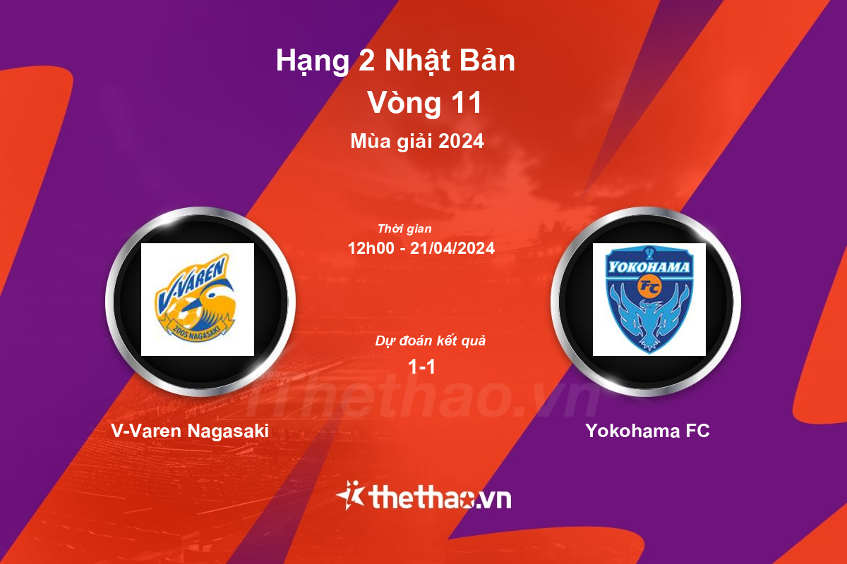 Nhận định, soi kèo V-Varen Nagasaki vs Yokohama FC, 12:00 ngày 21/04/2024 Hạng 2 Nhật Bản 2024