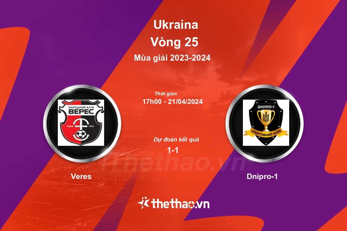 Nhận định, soi kèo Veres vs Dnipro-1, 17:00 ngày 21/04/2024 Ukraina 2023-2024