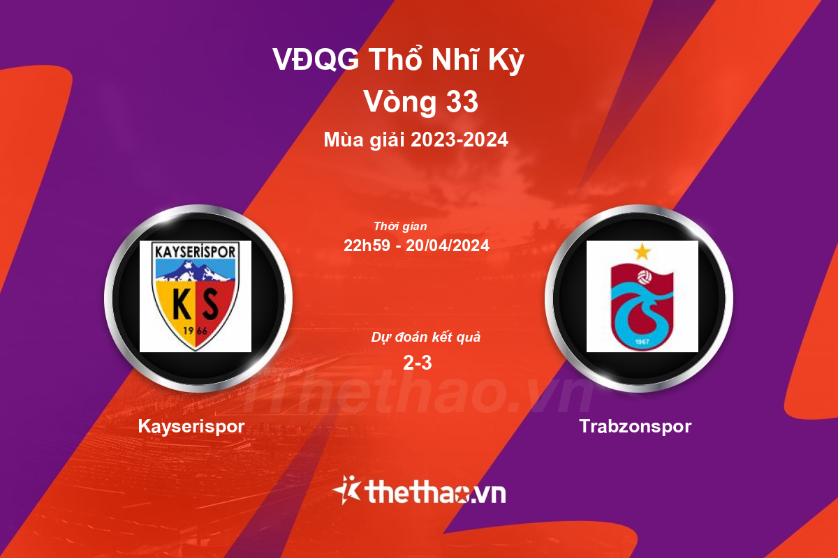 Nhận định, soi kèo Kayserispor vs Trabzonspor, 22:59 ngày 20/04/2024 VĐQG Thổ Nhĩ Kỳ 2023-2024