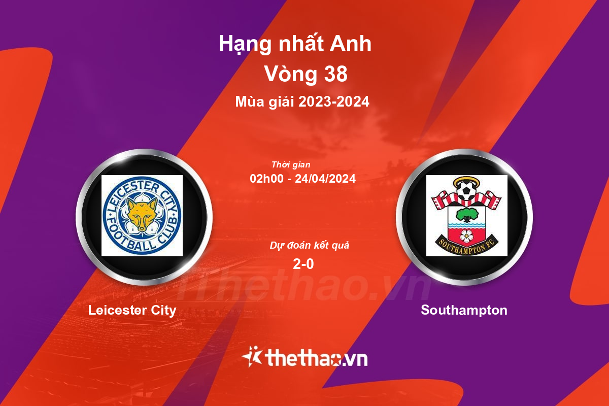 Nhận định, soi kèo Leicester City vs Southampton, 02:00 ngày 24/04/2024 Hạng nhất Anh 2023-2024