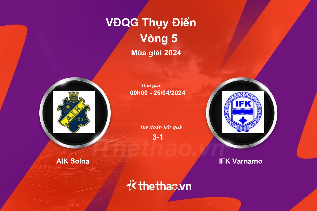 Nhận định, soi kèo AIK Solna vs IFK Varnamo, 00:00 ngày 25/04/2024 VĐQG Thụy Điển 2024
