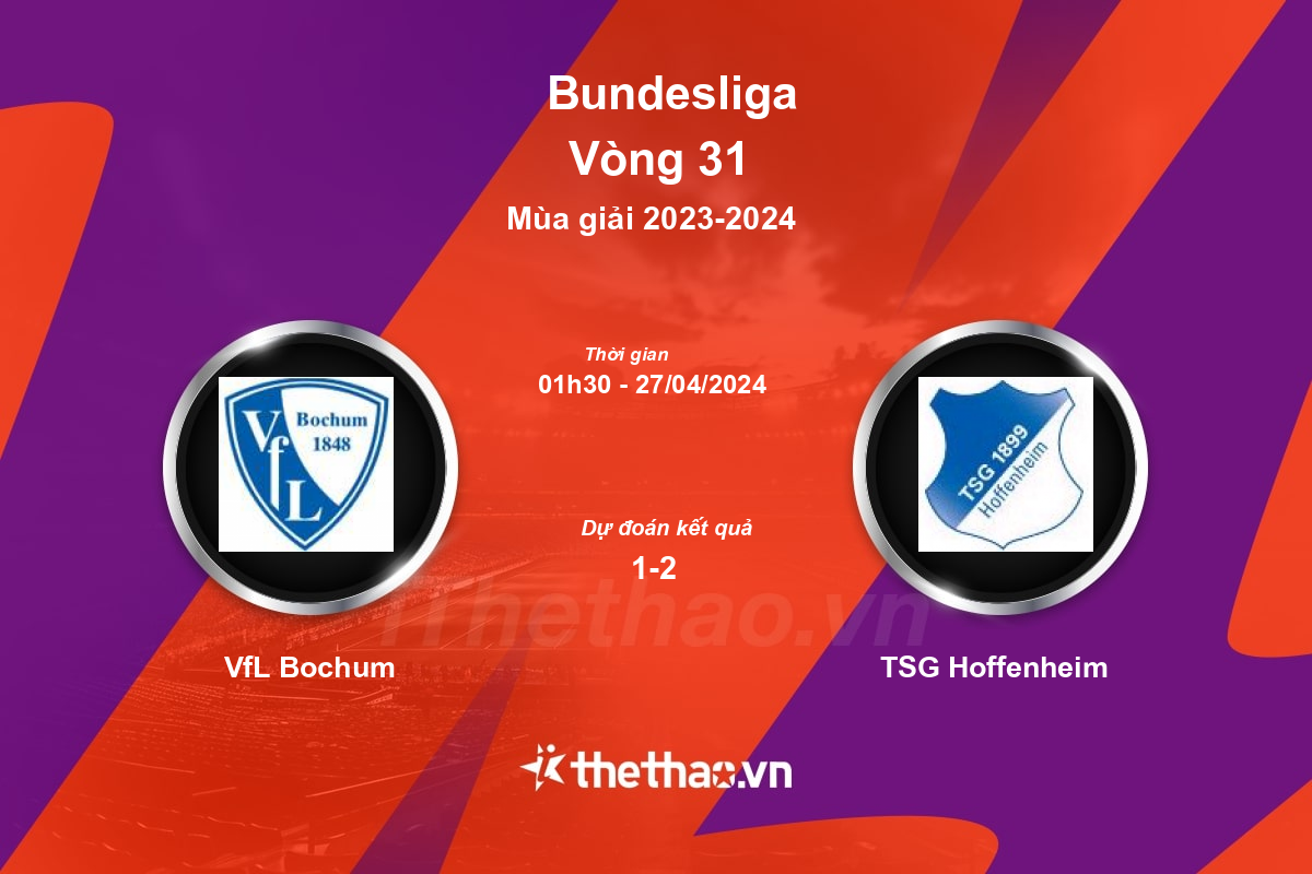 Nhận định, soi kèo VfL Bochum vs TSG Hoffenheim, 01:30 ngày 27/04/2024 Bundesliga 2023-2024