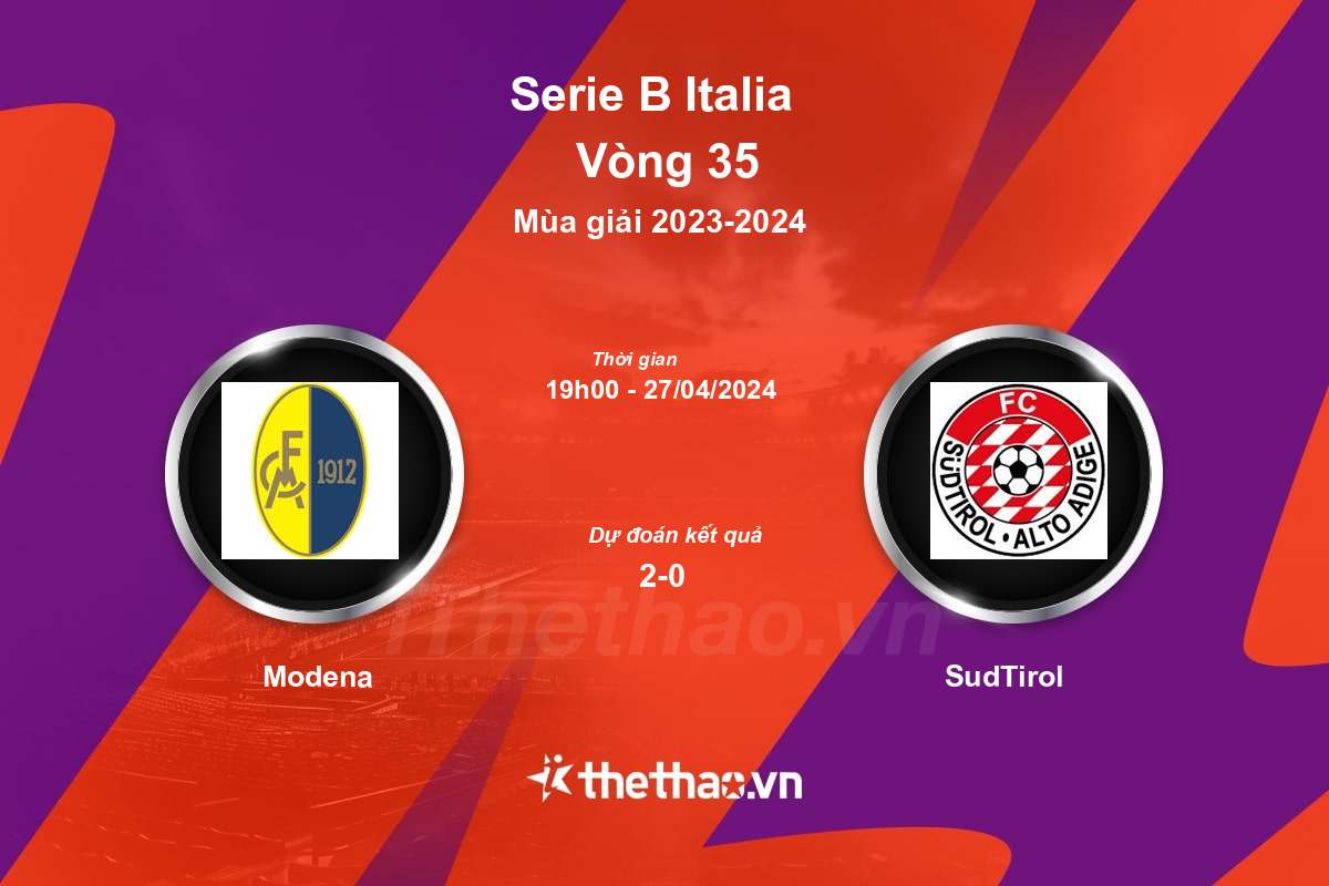 Nhận định, soi kèo Modena vs SudTirol, 19:00 ngày 27/04/2024 Serie B Italia 2023-2024