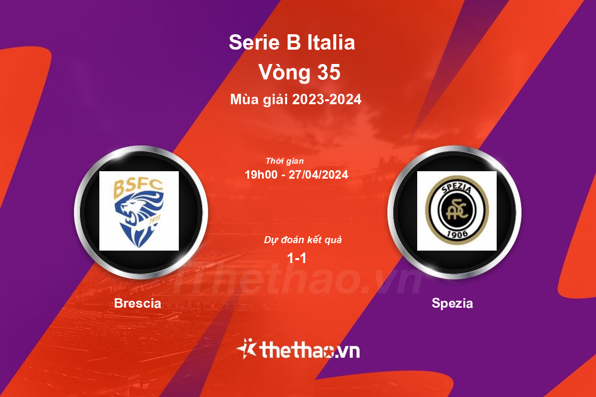 Nhận định, soi kèo Brescia vs Spezia, 19:00 ngày 27/04/2024 Serie B Italia 2023-2024