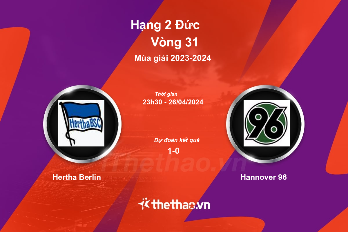 Nhận định, soi kèo Hertha Berlin vs Hannover 96, 23:30 ngày 26/04/2024 Hạng 2 Đức 2023-2024