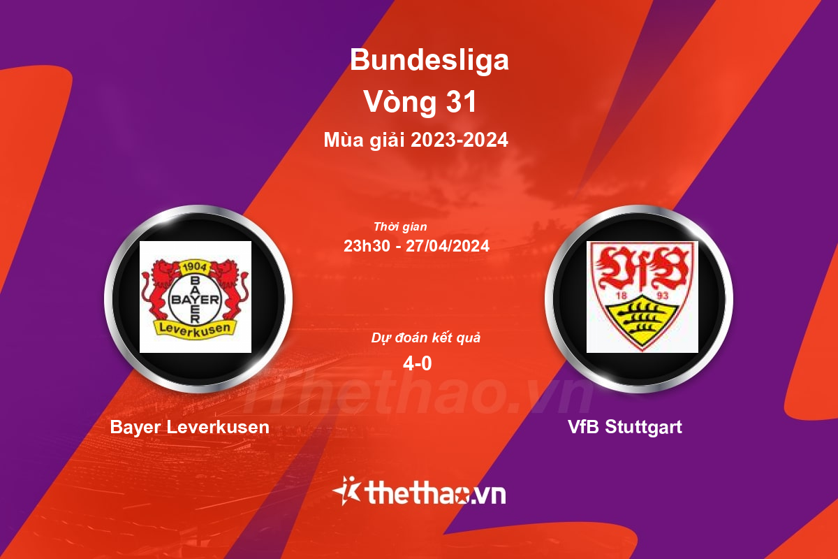 Nhận định, soi kèo Bayer Leverkusen vs VfB Stuttgart, 23:30 ngày 27/04/2024 Bundesliga 2023-2024