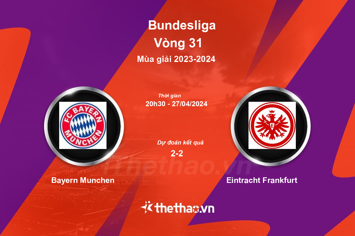 Nhận định, soi kèo Bayern Munchen vs Eintracht Frankfurt, 20:30 ngày 27/04/2024 Bundesliga 2023-2024