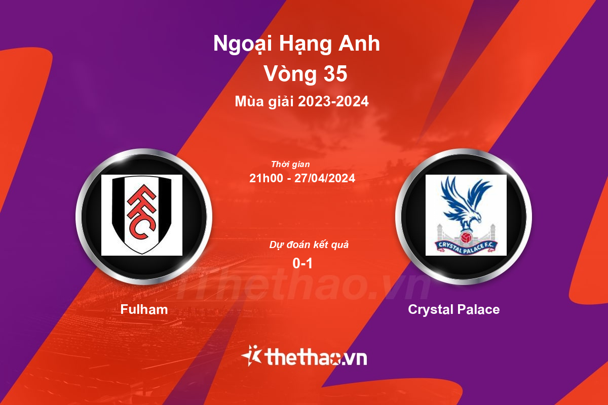 Nhận định, soi kèo Fulham vs Crystal Palace, 21:00 ngày 27/04/2024 Ngoại Hạng Anh 2023-2024