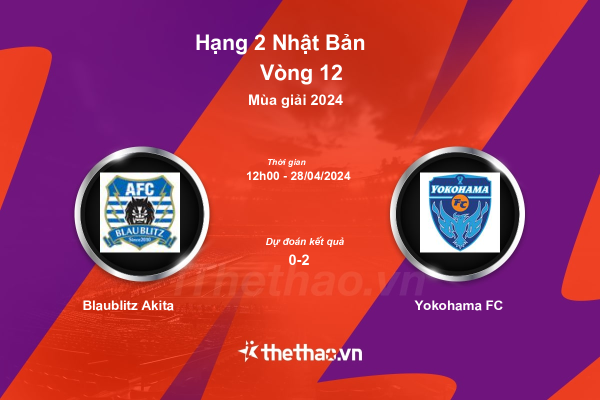 Nhận định, soi kèo Blaublitz Akita vs Yokohama FC, 12:00 ngày 28/04/2024 Hạng 2 Nhật Bản 2024