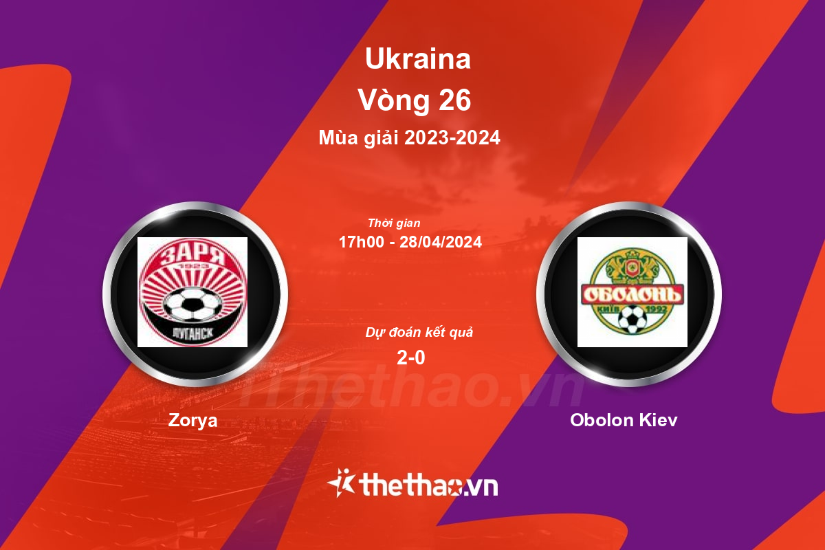 Nhận định, soi kèo Zorya vs Obolon Kiev, 17:00 ngày 28/04/2024 Ukraina 2023-2024