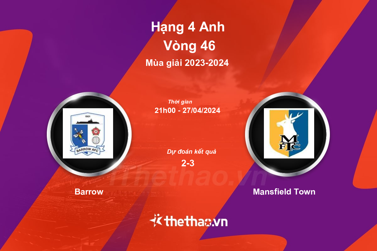 Nhận định bóng đá trận Barrow vs Mansfield Town