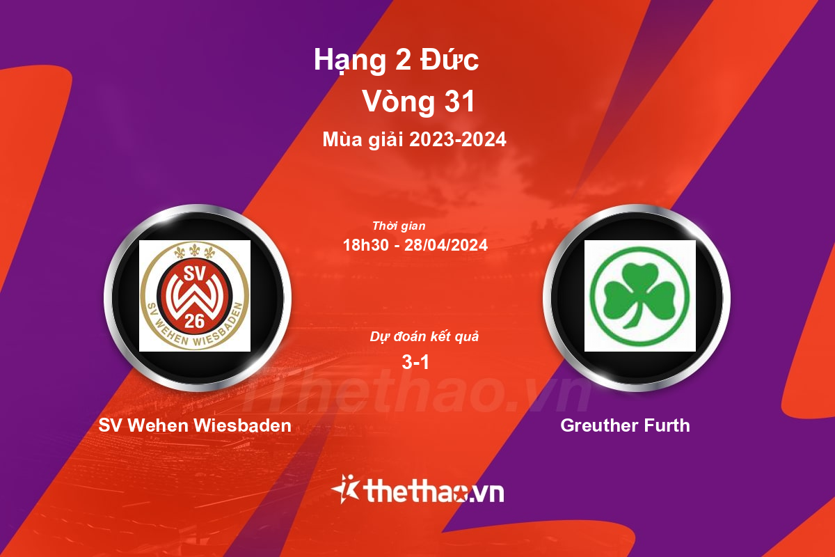 Nhận định, soi kèo SV Wehen Wiesbaden vs Greuther Furth, 18:30 ngày 28/04/2024 Hạng 2 Đức 2023-2024