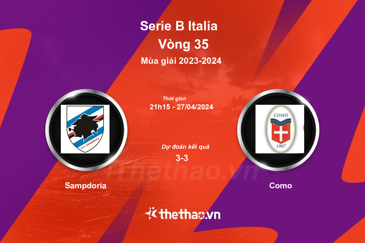 Nhận định, soi kèo Sampdoria vs Como, 21:15 ngày 27/04/2024 Serie B Italia 2023-2024