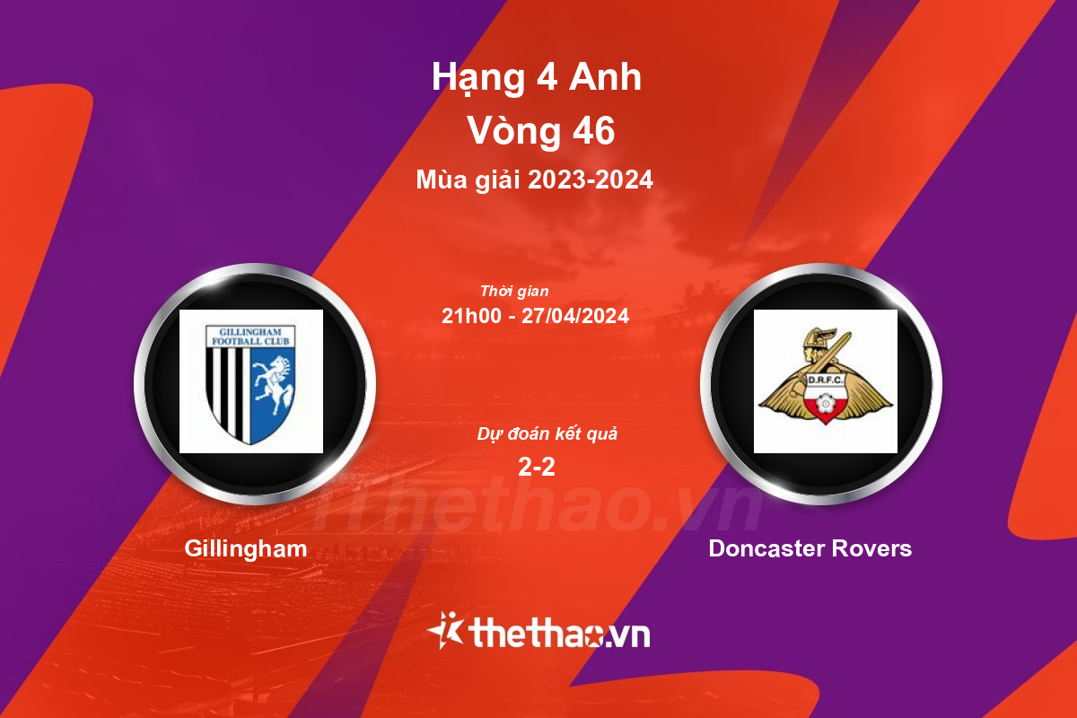 Nhận định, soi kèo Gillingham vs Doncaster Rovers, 21:00 ngày 27/04/2024 Hạng 4 Anh 2023-2024