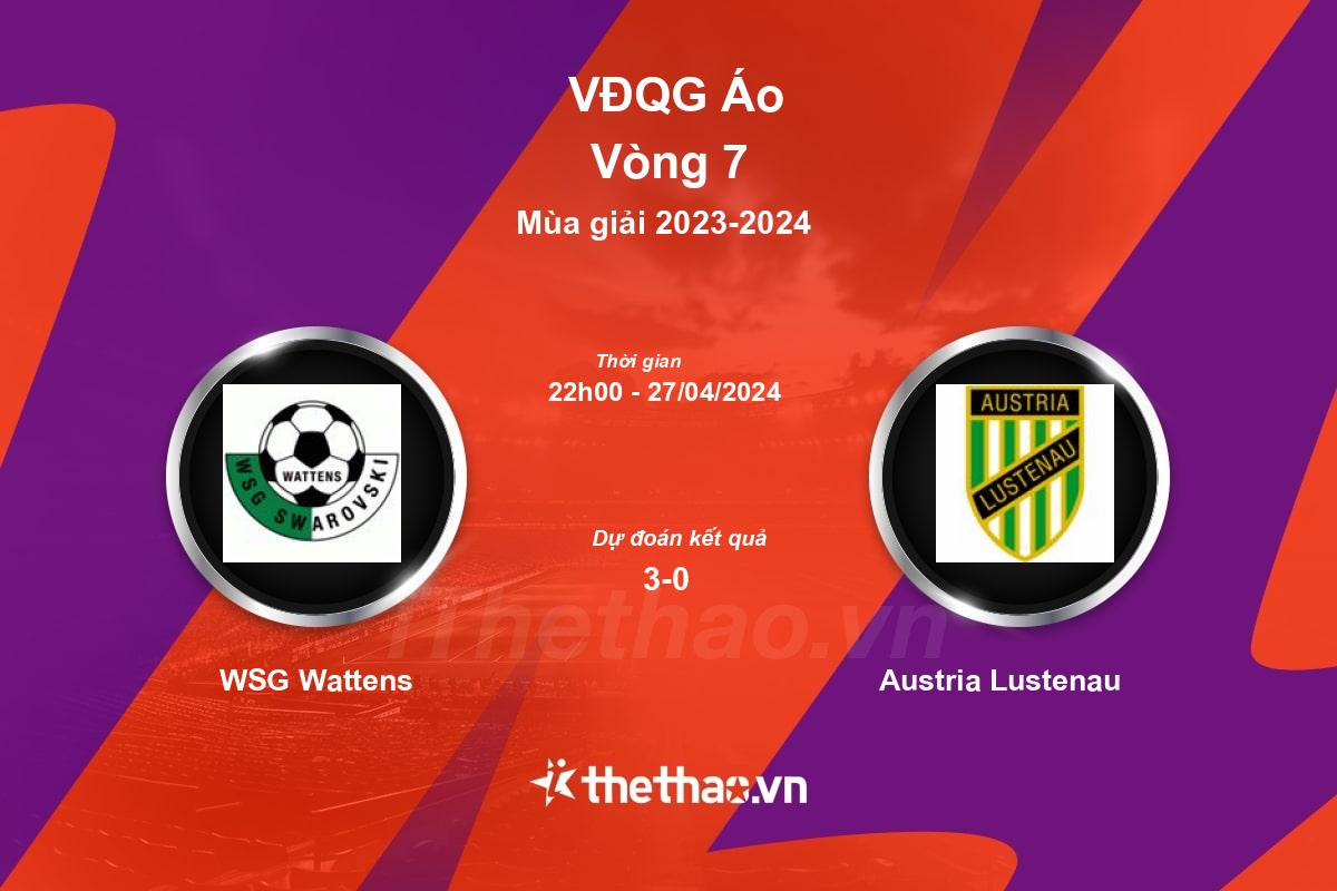 Nhận định, soi kèo WSG Wattens vs Austria Lustenau, 22:00 ngày 27/04/2024 VĐQG Áo 2023-2024