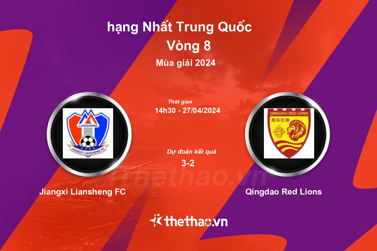 Nhận định, soi kèo Jiangxi Liansheng FC vs Qingdao Red Lions, 14:30 ngày 27/04/2024 hạng Nhất Trung Quốc 2024
