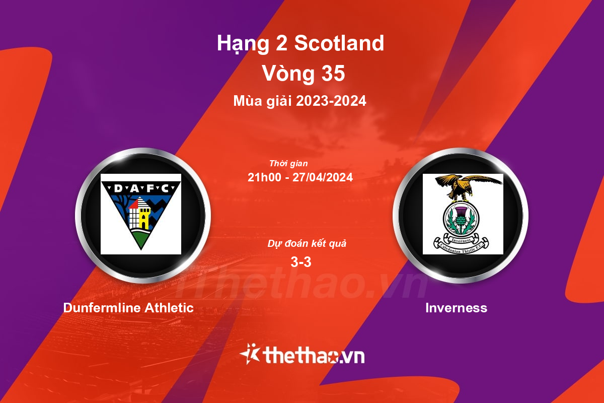 Nhận định, soi kèo Dunfermline Athletic vs Inverness, 21:00 ngày 27/04/2024 Hạng 2 Scotland 2023-2024