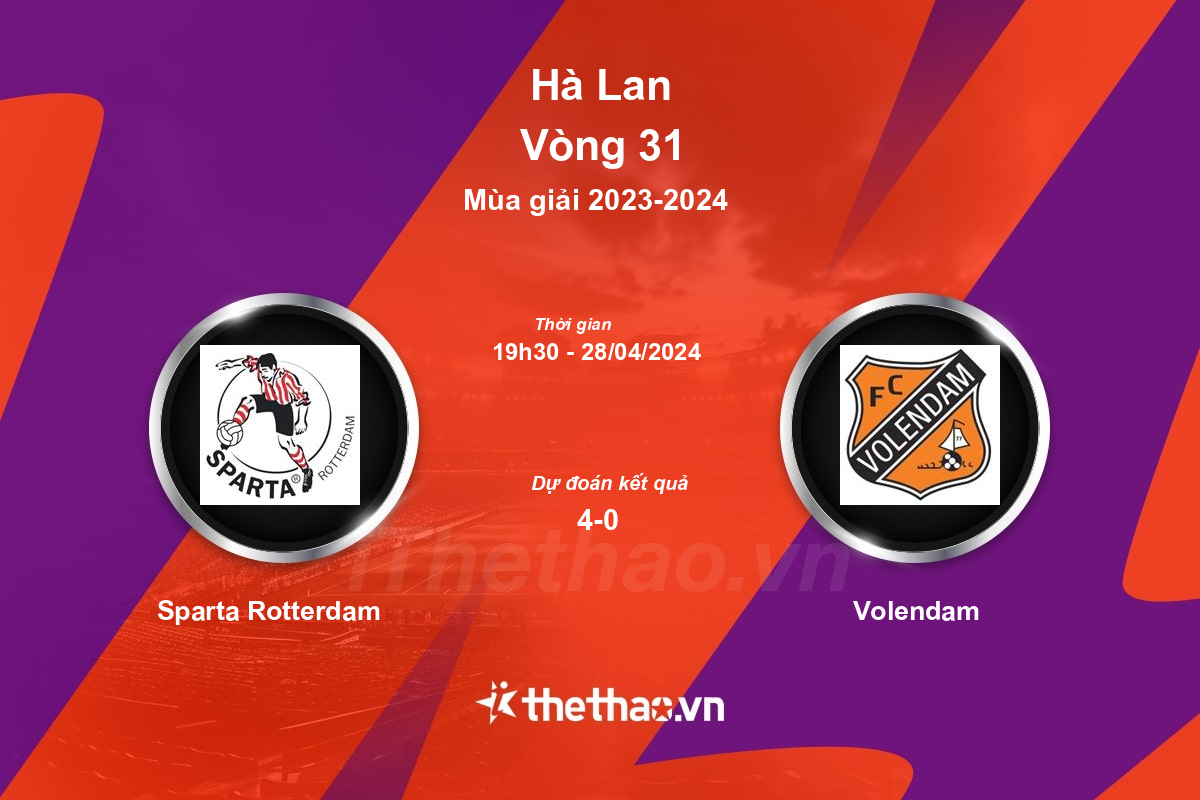 Nhận định, soi kèo Sparta Rotterdam vs Volendam, 19:30 ngày 28/04/2024 Hà Lan 2023-2024