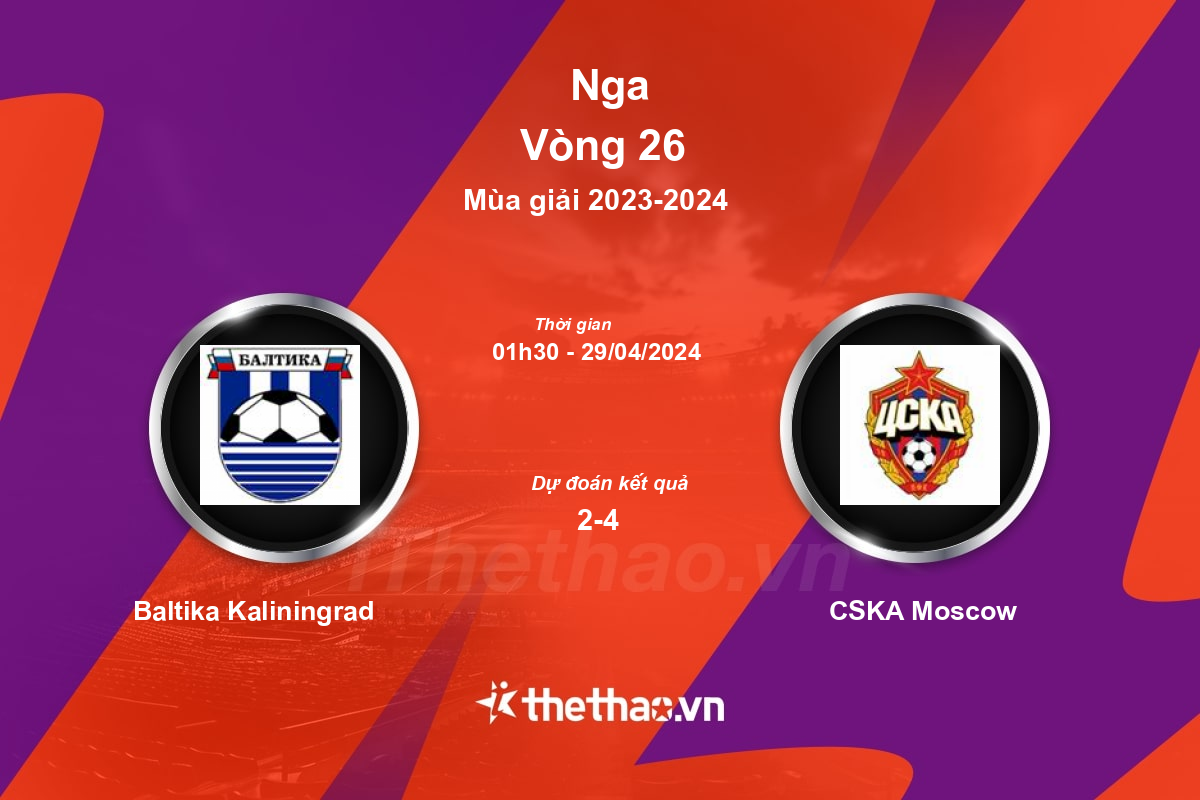 Nhận định, soi kèo Baltika Kaliningrad vs CSKA Moscow, 01:30 ngày 29/04/2024 Nga 2023-2024