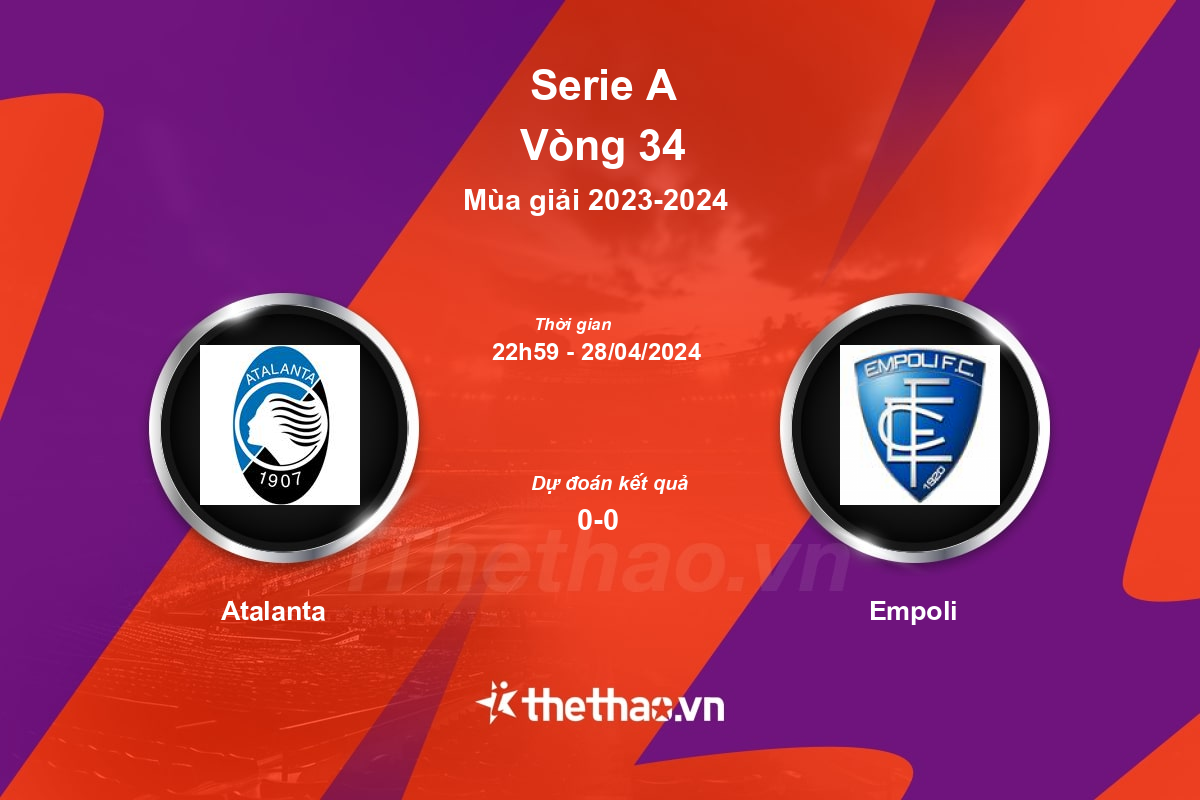 Nhận định, soi kèo Atalanta vs Empoli, 22:59 ngày 28/04/2024 Serie A 2023-2024