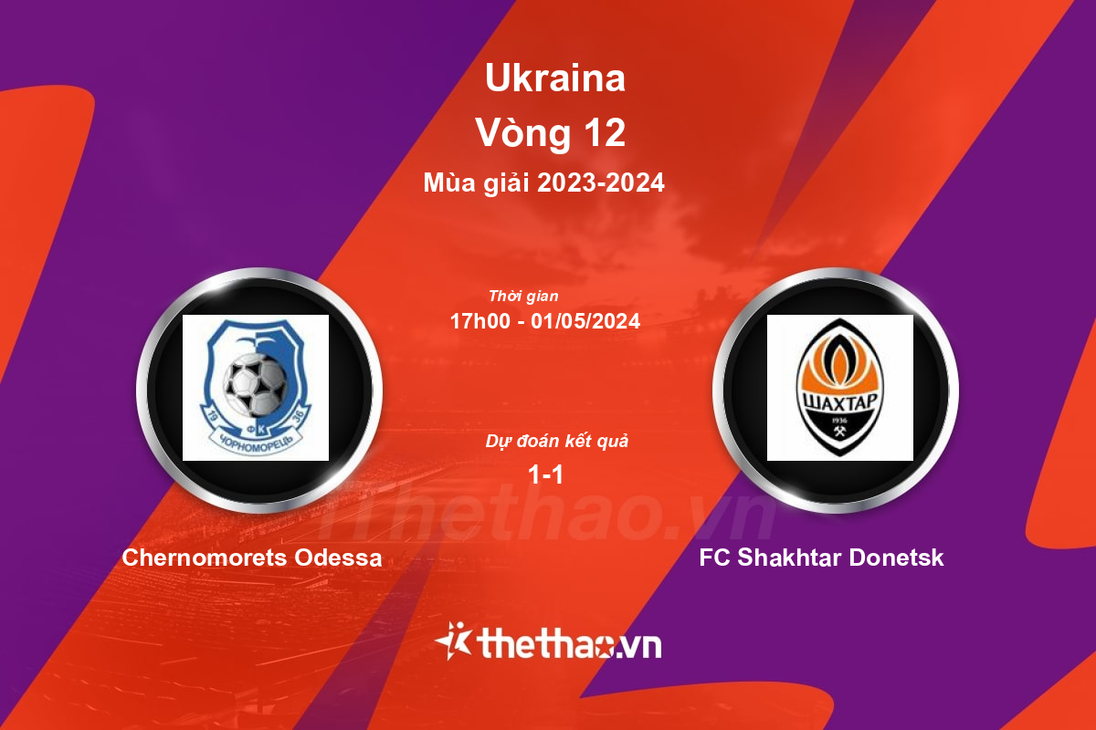 Nhận định, soi kèo Chernomorets Odessa vs FC Shakhtar Donetsk, 17:00 ngày 01/05/2024 Ukraina 2023-2024