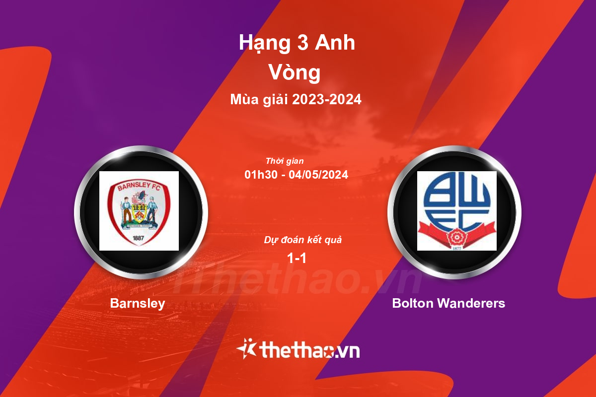 Nhận định, soi kèo Barnsley vs Bolton Wanderers, 01:30 ngày 04/05/2024 Hạng 3 Anh 2023-2024