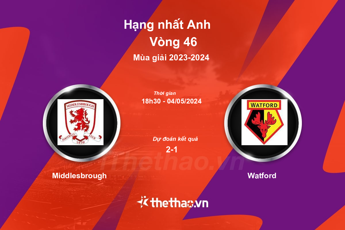 Nhận định, soi kèo Middlesbrough vs Watford, 18:30 ngày 04/05/2024 Hạng nhất Anh 2023-2024