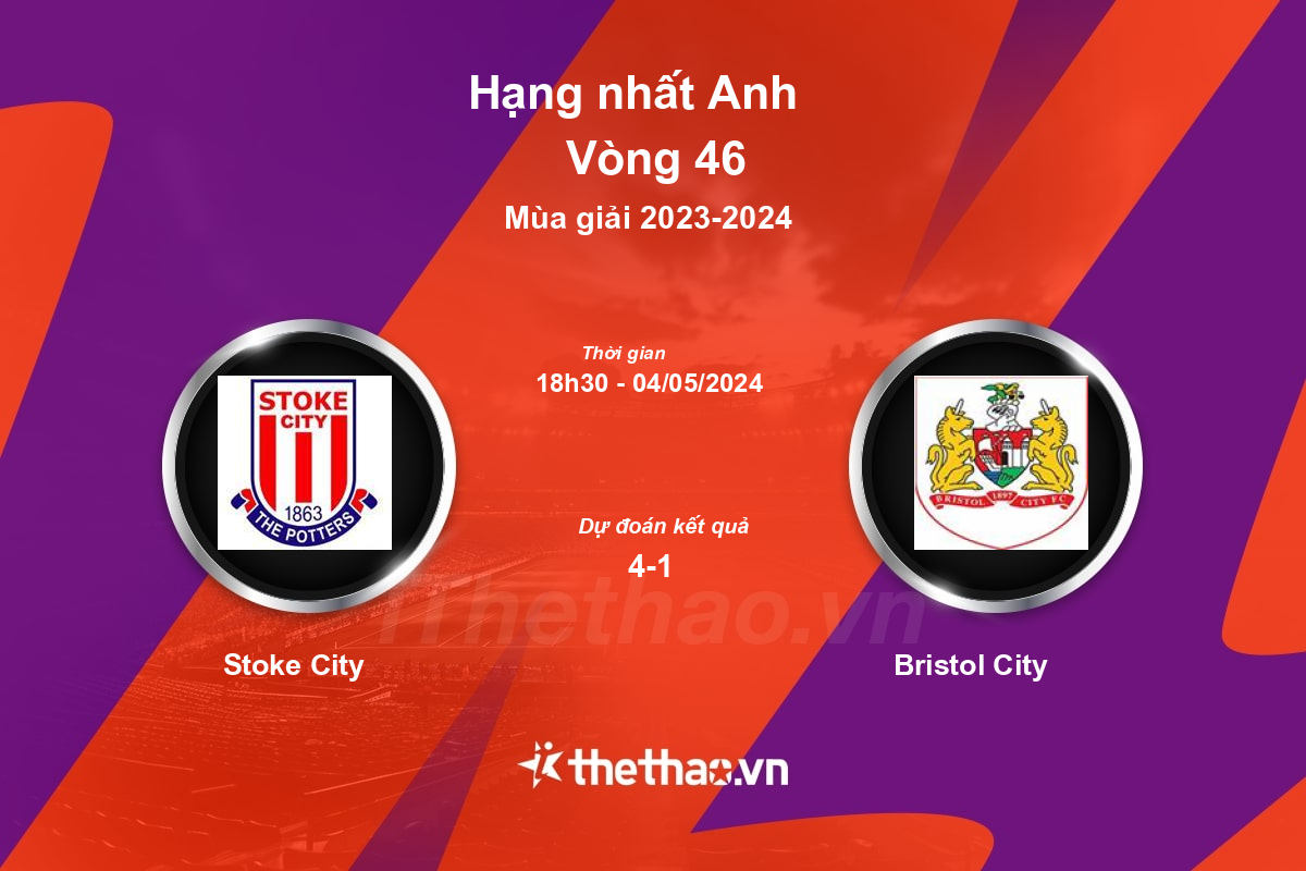 Nhận định, soi kèo Stoke City vs Bristol City, 18:30 ngày 04/05/2024 Hạng nhất Anh 2023-2024